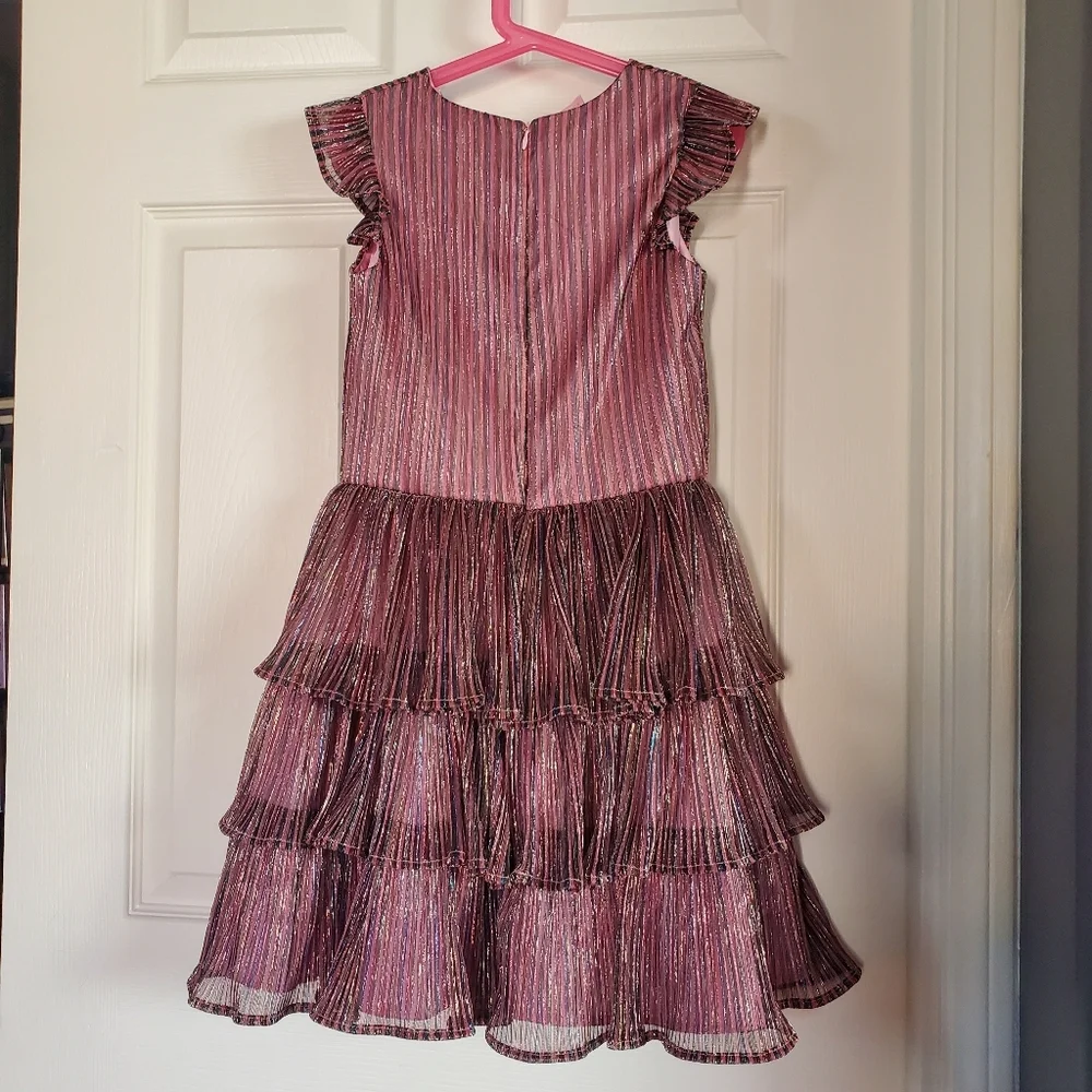 FAO Schwarz Ruffled Multicolor Dress Tiered Shimmery Formal Party Girls Size 8